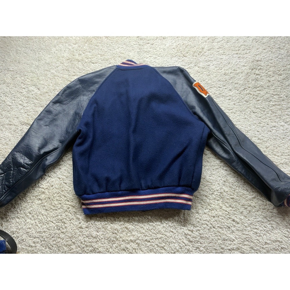 Vintage Letterman Tigers Liberty Navy Blue Wool Leather Jacket Men's Large - Picture 7 of 9